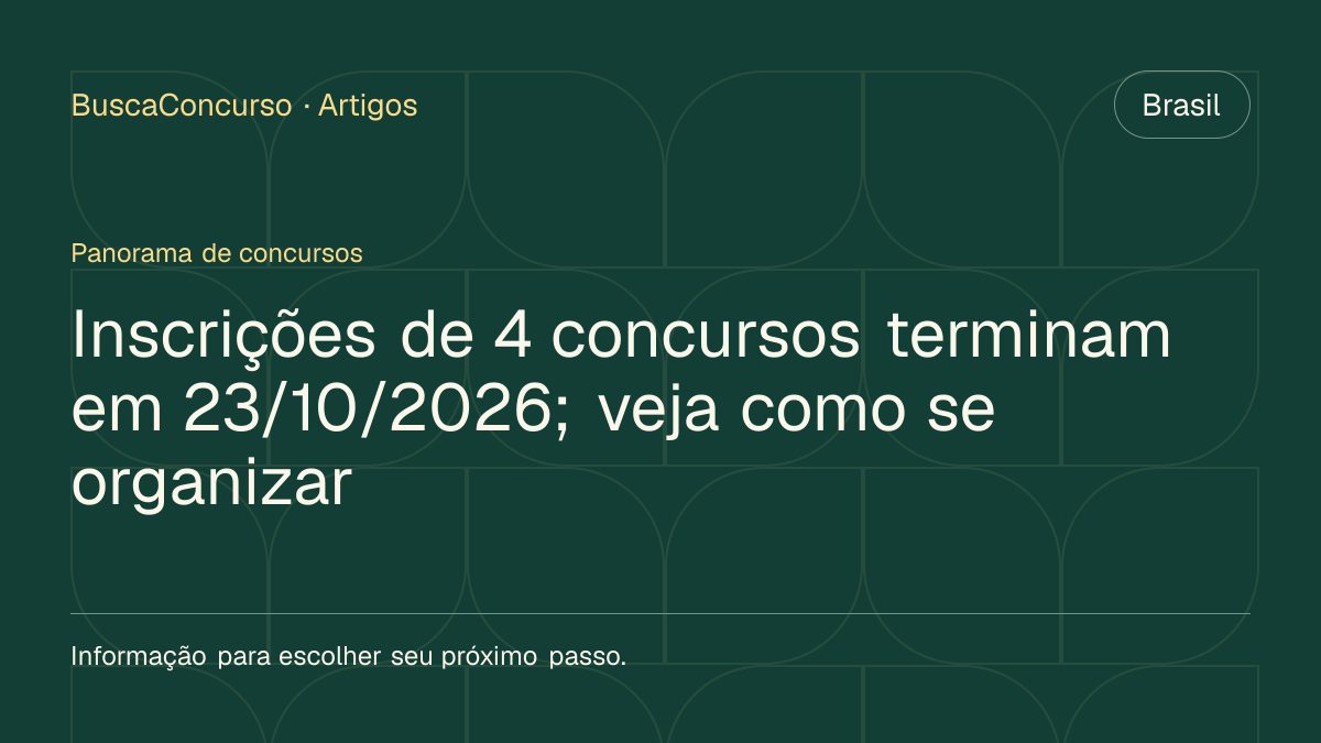 Capa editorial: Inscrições de 4 concursos terminam em 23/10/2026; veja como se organizar